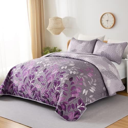 WONGS BEDDING Purple Floral Quilt Set King Size 3 Piece