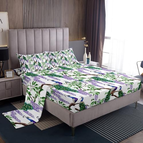 Jejeloiu Peacock King Size Bed Sheet Set