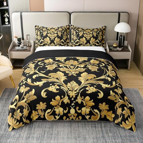 Erosebridal Gold Damask Cotton Duvet Cover Twin Set with Pillowcase 1