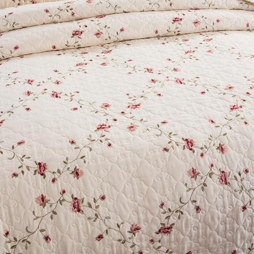 ROOMLIFE Floral Leaves 3D Embroidery Quilt Set 3 PCS