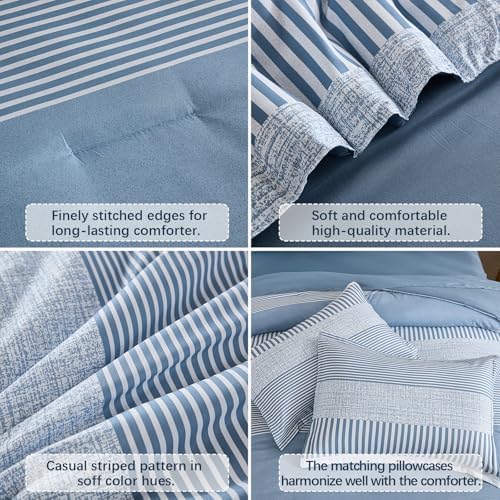 Blue Comforter Set Queen Size Boho Striped Kids Bedding