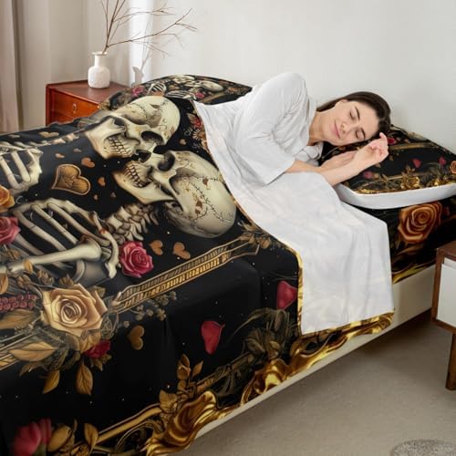 Manfei Twin Size Skeleton Sheet Set with Pillowcase