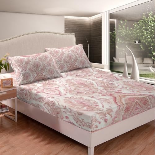 Castle Fairy 3D Pink Beige Fitted Sheet Twin Set 2 Pcs