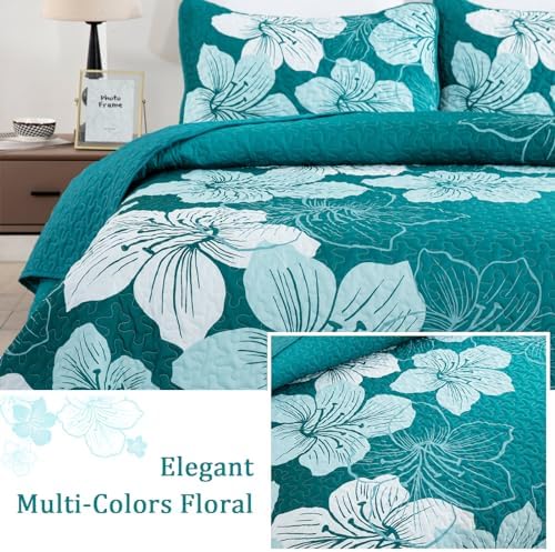 DJYO Gradient Green Floral Quilt Set 3 Piece