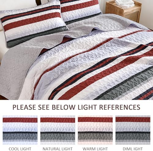 WONGS BEDDING Queen Size Red Striped Quilt Set