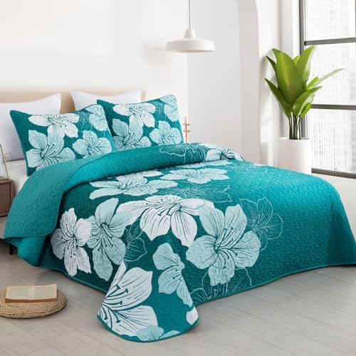 DJYO Gradient Green Floral Quilt Set 3 Piece