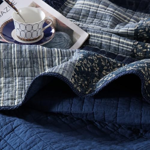 mixinni Navy Blue Quilt Set Queen Size 3-Piece
