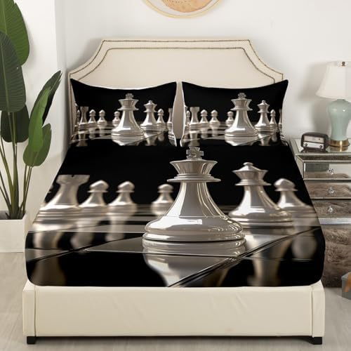 Feelyou International Chess Fitted Sheet Set Twin Size 2Pcs