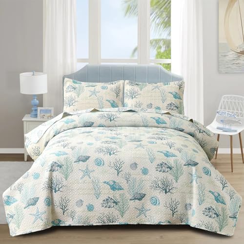 Junsey 3Pcs Ocean Theme Twin Quilt Set