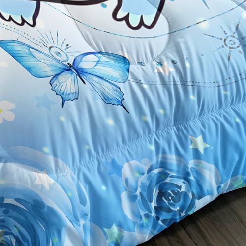 AILONEN Axolotl Comforter Set Queen Size Kawaii Blue Print Bedding