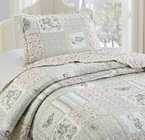 Brilliant Sunshine Grey Cupid and Pink Rose Quilt Set