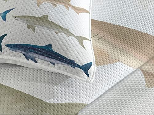 Lunarable Shark Coverlet Set Queen Size Blue Grey 1