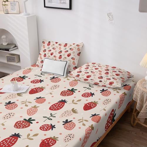 Strawberry Patterned Sheet Set - Girls Cute Bedding