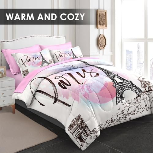 Pamnest Comforter Set King Size with Eiffel Tower Design