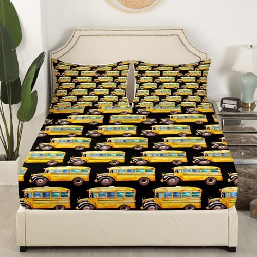 Erosebridal Yellow School Bus Bed Sheet Set King Size 1