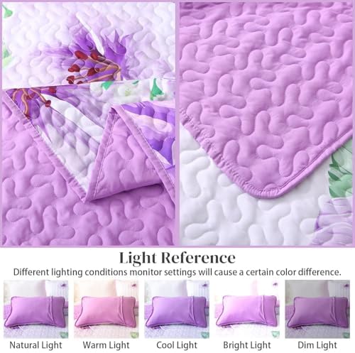 Heymybed Purple Floral Quilt Set King Size 3 Pieces