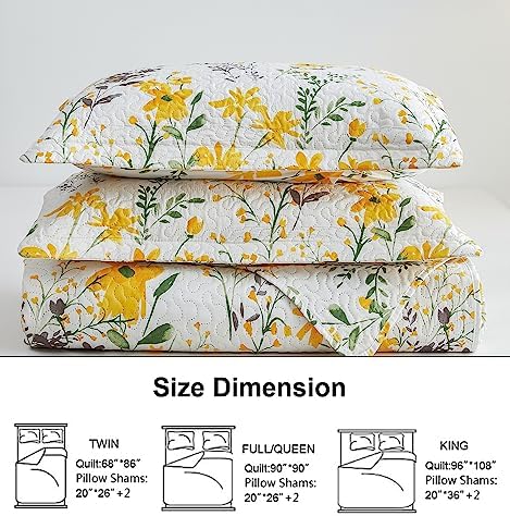 Ycosy King Size Floral Quilt Set Reversible