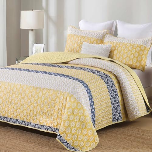 Cottolester Boho Quilt Set Queen Size Yellow Striped