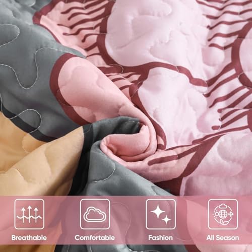 DJY Floral Quilt Set King Size Grey and Pink 1