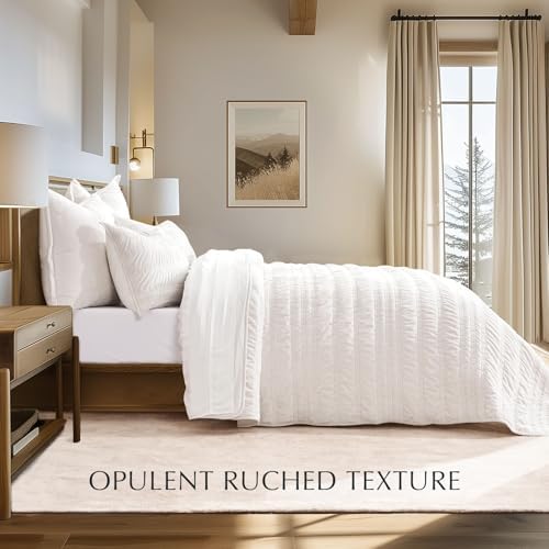 EVERGRACE Velvet Quilt Set Queen Size Ivory White 1