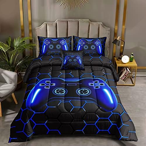 ROWADALO 6 Piece Gamer Bed in A Bag Set Queen Size