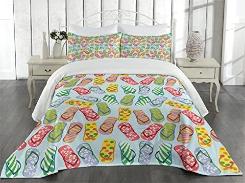 Ambesonne Flip Flop Coverlet Set Twin Size Yellow Blue