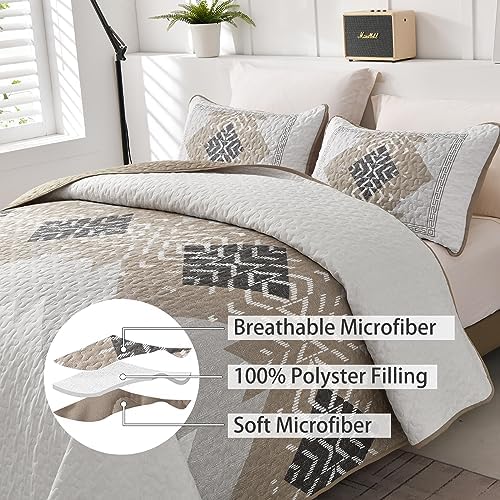 Dintszyayue Khaki Boho Quilt Set 3 Piece California King