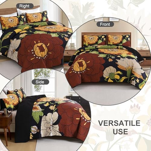 DJY Floral Quilt Set - Boho Cal King 3 Piece Bedding