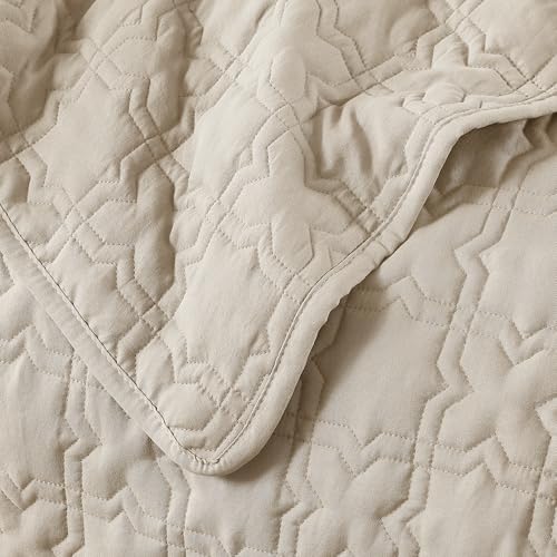 ROARINGWILD Beige King Quilt Bedding Set with Pillow Shams