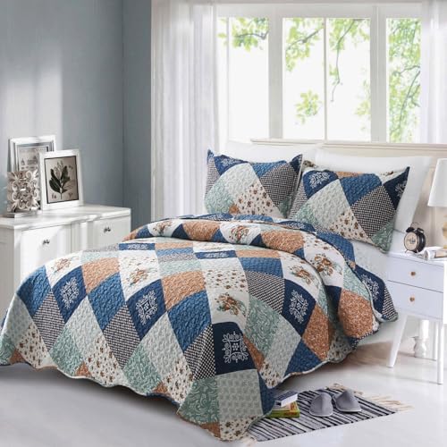 Dinjoy Reversible Patchwork Quilt Set Queen Size 1