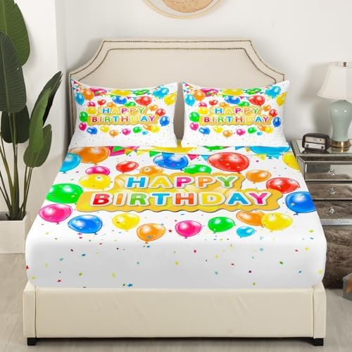 jejeloiu Happy Birthday Balloon Print Sheet Set