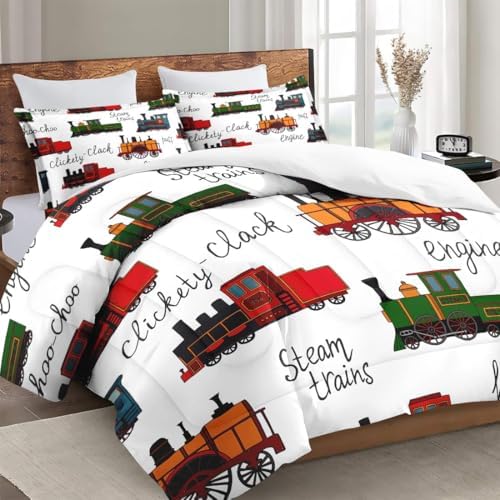 WeCozy Twin Comforter Set with Pillowcase Retro Train Design