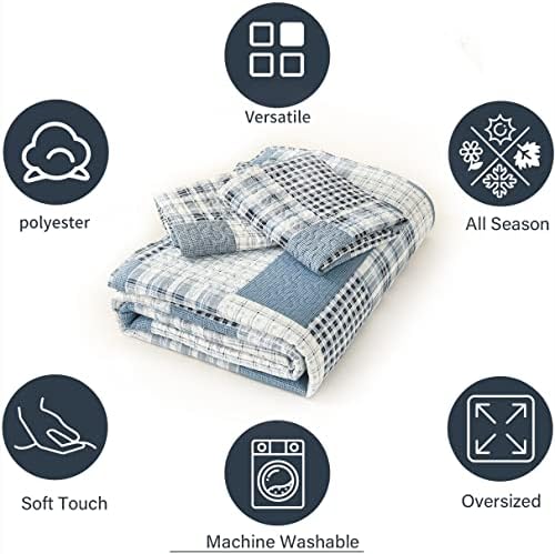 CHESITY 3 Piece Plaid Quilt Set Queen Size