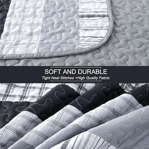 DJY Grey Boho Stripe Quilt Set 3 Piece King Size