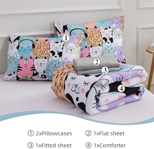 A Nice Night - Kids Boys Cartoon Cats Bedding Set 5Pcs