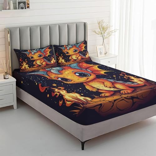 Zhrylliq Cartoon Dragon Bed Sheet Set Twin XL
