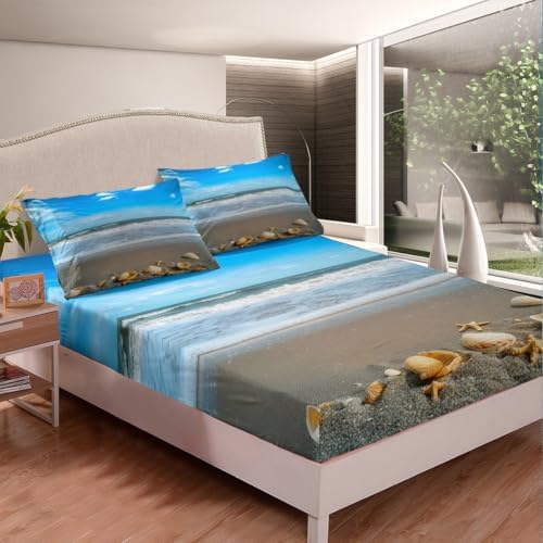 Feelyou Beach Theme King Size Bed Sheet Set with Deep Pockets