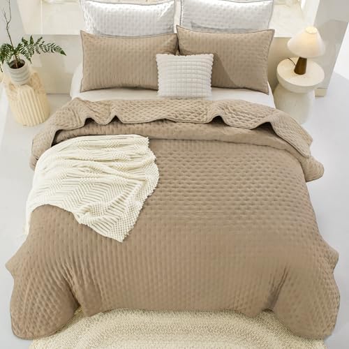Andency Beige King Quilt Set 3pcs Lightweight Coverlet