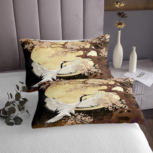 Erosebridal Red-Crowned Crane King Size Bedspread Set