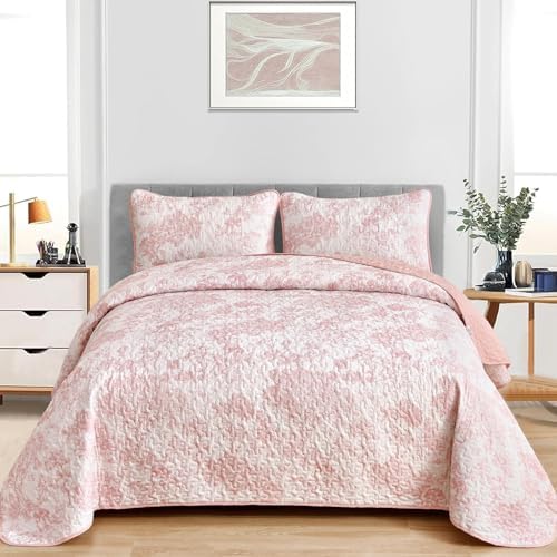 WONGS BEDDING Queen Size Quilt Set 3 Pieces Pink Floral