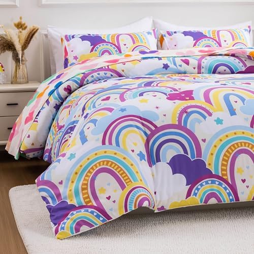 Btargot 5 Piece Light Purple Rainbow Comforter Set for Kids 1