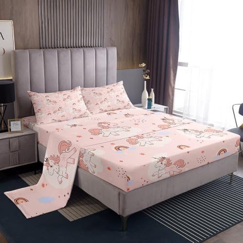 Feelyou Pink Unicorn Sheet Set King Size 4Pcs