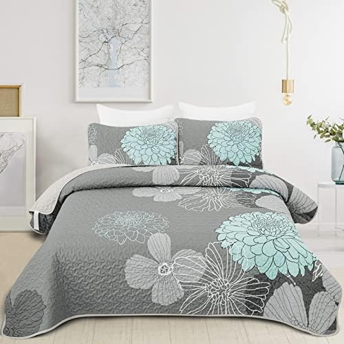 Anibedding Green Floral Queen Quilt Set - 3 Piece Boho Bedding