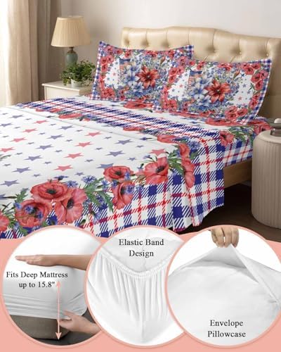 Boanket 4th of July Floral Full Sheet Set 4 Piece