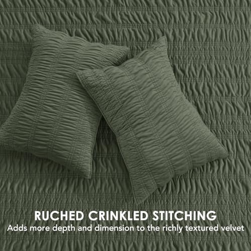 EVERGRACE Velvet Quilt Set Olive Green