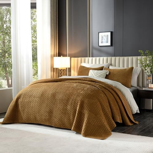 Grassix Velvet Quilt Set Queen Size with 2 Shams