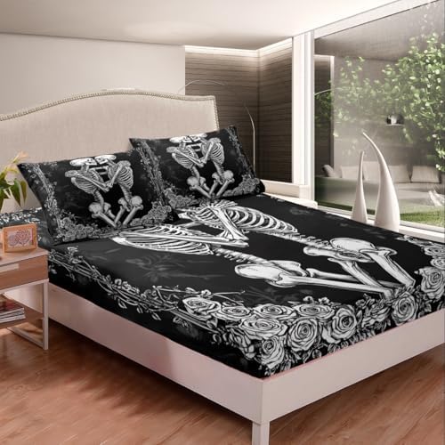 Skeleton Couple Kids Fitted Sheet Set Twin Size 1