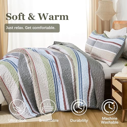 Dintszyayue King Size Quilt Set Sage Grey 3 Pieces 1