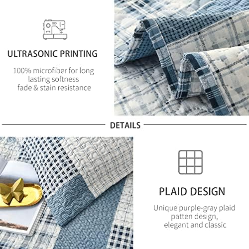 CHESITY 3 Piece Plaid Quilt Set Queen Size