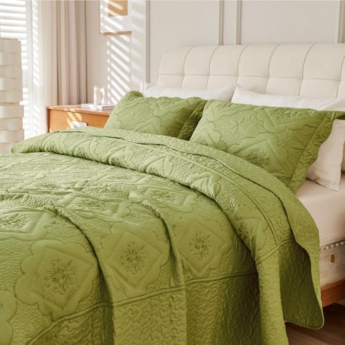 Cmfshape Floral Embroidery Quilt Set 3 Piece King Bedding Set